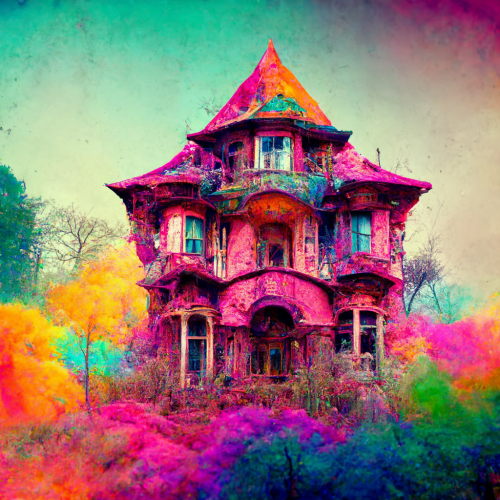 Owa1313 colourful decrepit Victorian mansion in a psychedelic d 52904bd2-d1cc-464e-80df-c17602c37b4a