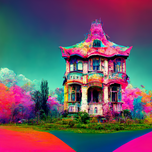 Owa1313 colourful decrepit Victorian mansion in a psychedelic d af4dd0cc-ca84-4524-8854-d633a689e2b7