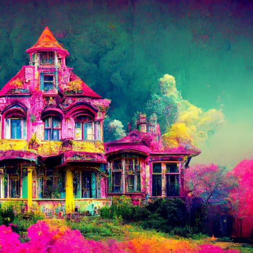 Owa1313 colourful decrepit Victorian mansion in a psychedelic d b4f8c985-404c-49fd-a7bd-d949c8bed9a5