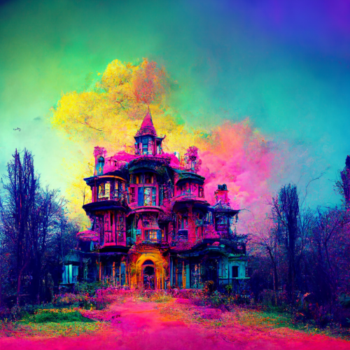 Owa1313 colourful decrepit Victorian mansion in a psychedelic d c122af4a-3f69-4672-9d8e-deacbb8afee0