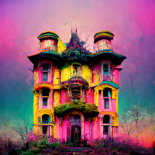 Owa1313 colourful decrepit Victorian mansion in a psychedelic d e2ecc487-8057-4474-b854-ed9b7c269a19