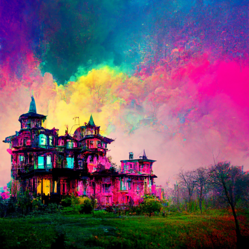 Owa1313 colourful decrepit Victorian mansion in a psychedelic d fbcfb603-d52d-4ba9-85f4-32fc765b4a1d