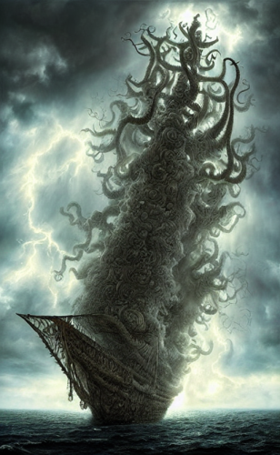 the voyage of life storm on the sea of galilee huge clouds in the form of a dendritic cthulhu an epic pirate ship dappled silver -H 832 -C 13.0 -n 6 -i -s 150 -S 2253668522 ts-1660201469 idx-4